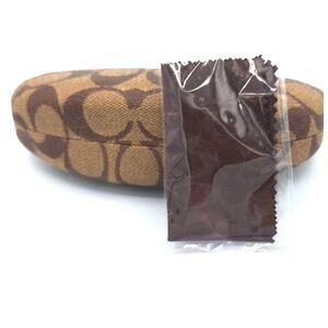 COACH Signature Hard Shell Clam Shape Glass Case w/ Microfiber Cloth